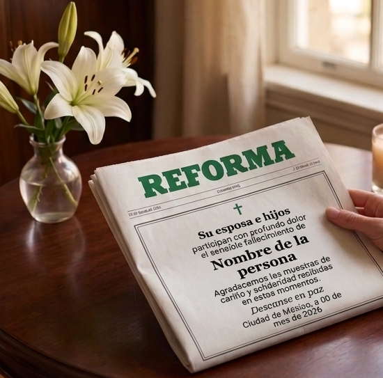 Esquela en Periódico Reforma Sección Ciudad